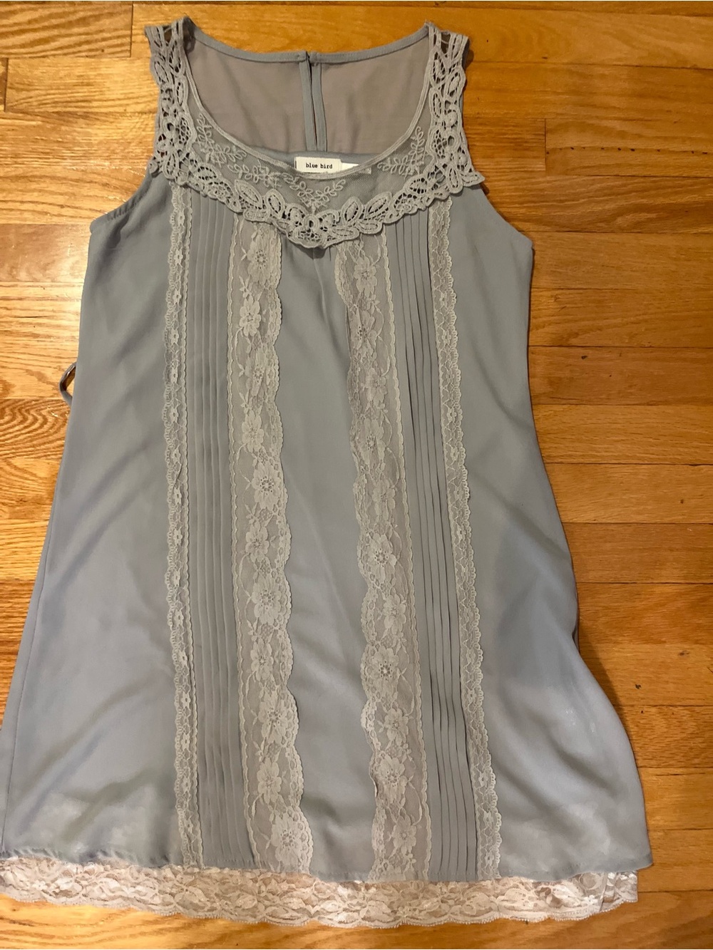 Blue Bird Light Blue Lace-Front Sleeveless Dress
